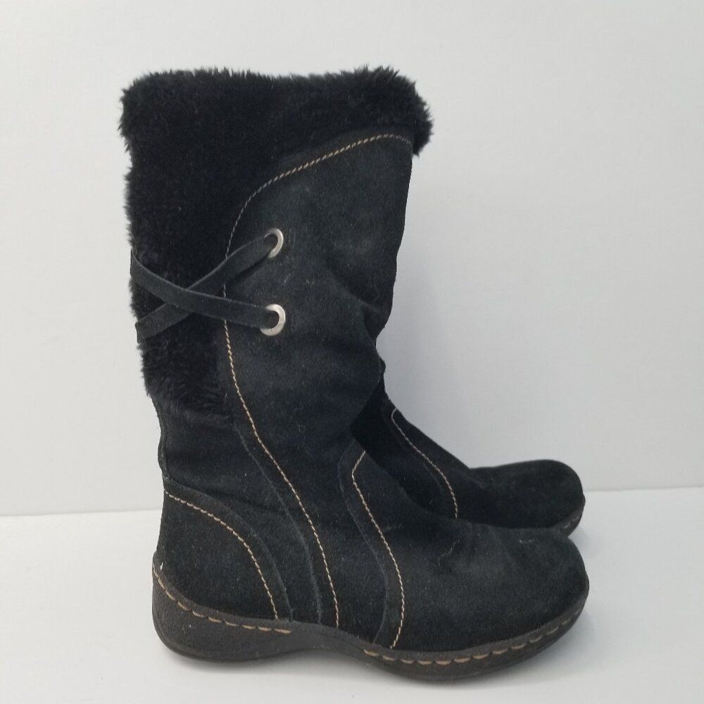 Black Winter Boots Leather Upper Faux Fur lined  7 M